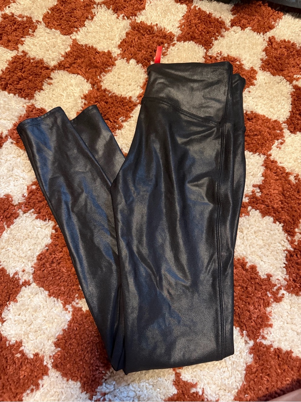 SPANX Black Faux Leather-Look Jeggings size medium